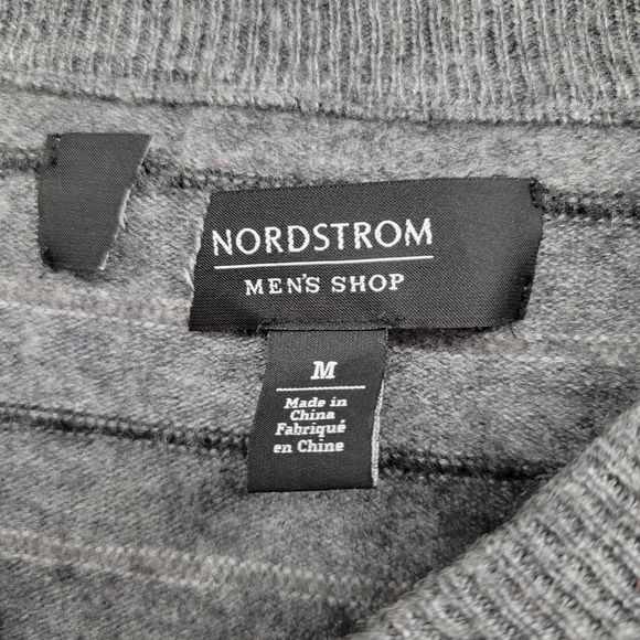 Nordstrom men's shop wool blend striped pullover sweater crewneck grey M - Picture 3 of 5